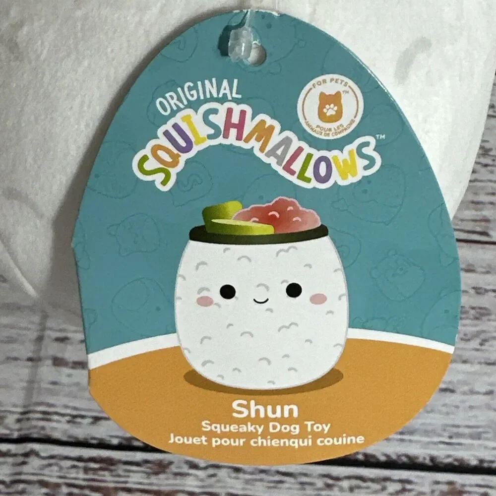 Squishmallows Super Soft Squeaky Crinkle Dog Toy Shun Cucumber Roll New